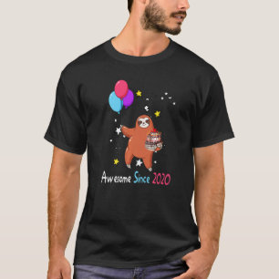 3rd Birthday Girl Sloth Awesome Since 2020 3 Year  T-Shirt