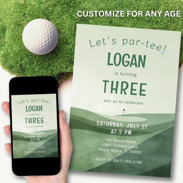 3rd Birthday Golf Par-tee Watercolor Any Age Invitation (Playful “par-tee” theme kids and adults love.)