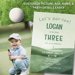 3rd Birthday Golf Par-tee Watercolor Photo Any Age Invitation