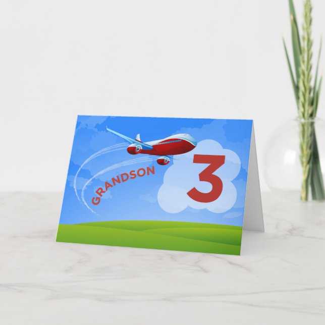 3rd Birthday, Grandson, Red Aeroplane Card (Front)