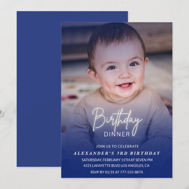 3rd birthday invitation Birthday Dinner Photo boy (Front/Back)