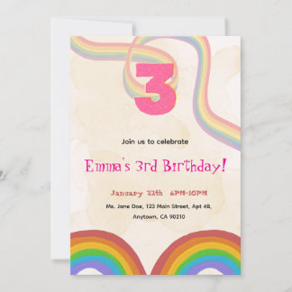 3rd Birthday Invitation Girl Editable Rainbow
