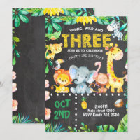 3rd Birthday Invitation Safari Animals Jungle ZOO