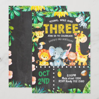 3rd Birthday Invitation Safari Animals Jungle ZOO