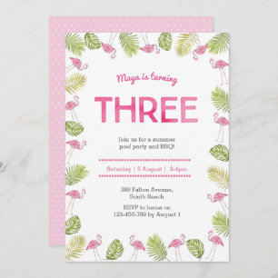 3rd Birthday Invitation   tropical flamingo