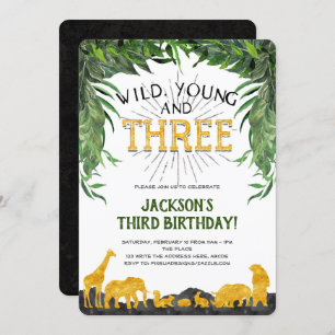 3rd birthday invitation, Wild young and three Invitation