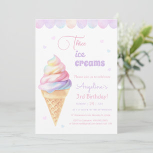 3rd birthday invitation with ice cream.