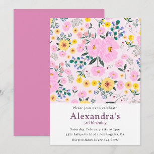 3rd birthday invitations Boho Floral Pink