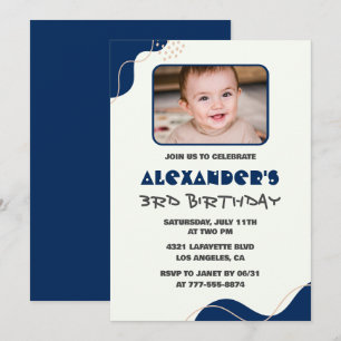 3rd birthday invitations Boy Navy Simple Photo