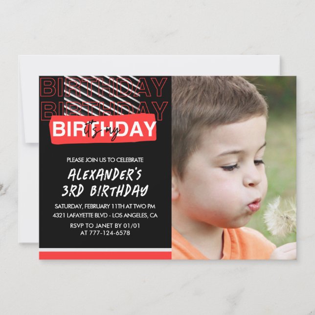 3rd birthday invitations boy Party Photo Red  (Front)