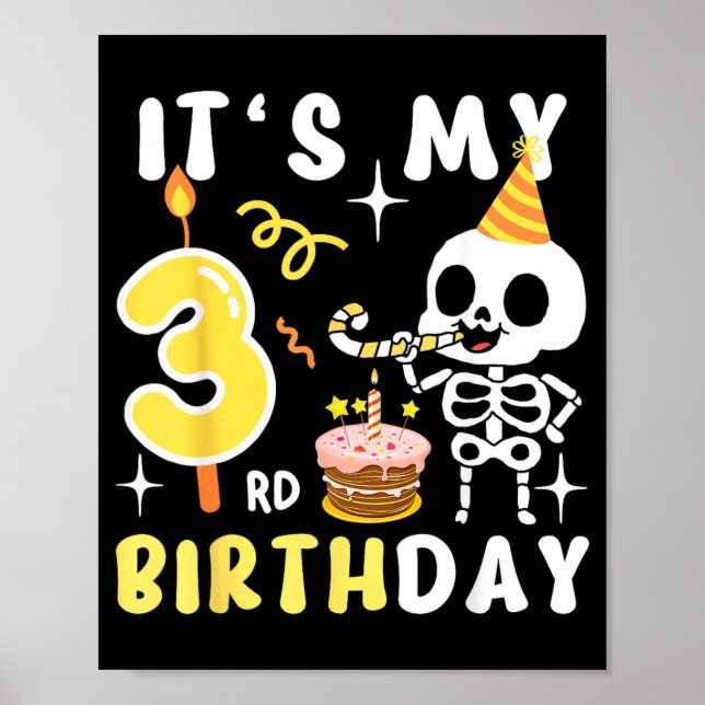 3rd Birthday Kids Skeleton Halloween Funny 3rd Poster (Front)
