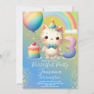 3rd Birthday Kitten Rainbow Party Invitation