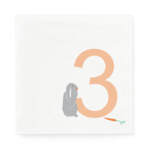 3rd Birthday Modern Grey Bunny Party Napkins