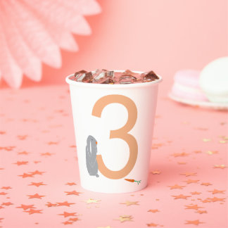 3rd Birthday Modern Minimal Grey Bunny Party Cups
