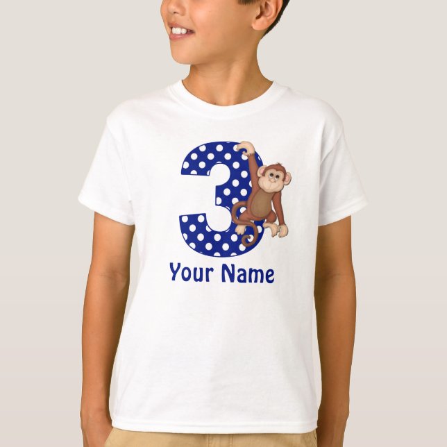 3rd Birthday Monkey Blue Personalised Shirt (Front)