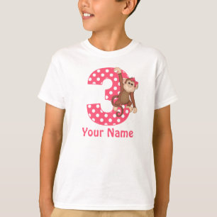 3rd Birthday Monkey Girl Personalised Shirt