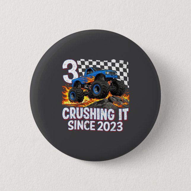 3rd Birthday Monster Truck 3 Year Old Boys Party B 6 Cm Round Badge (Front)