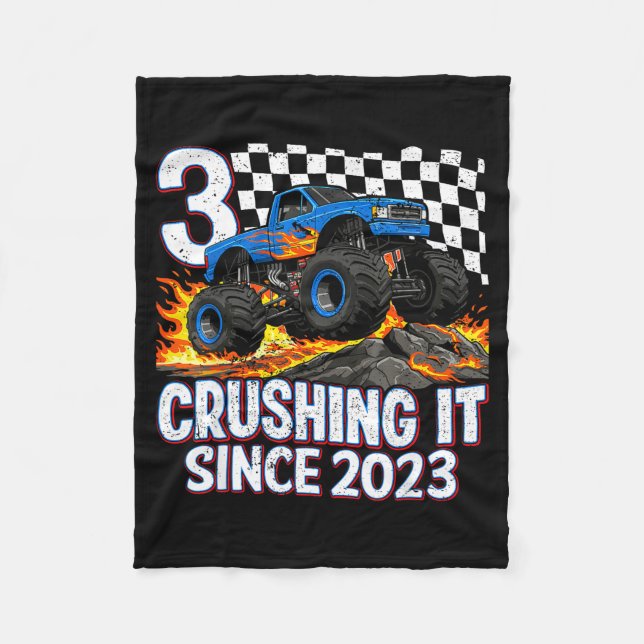 3rd Birthday Monster Truck 3 Year Old Boys Party B Fleece Blanket (Front)