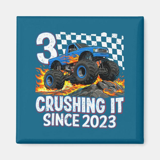 3rd Birthday Monster Truck 3 Year Old Boys Party B Magnet (Front)