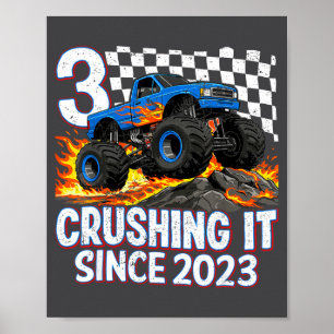 3rd Birthday Monster Truck 3 Year Old Boys Party B Poster