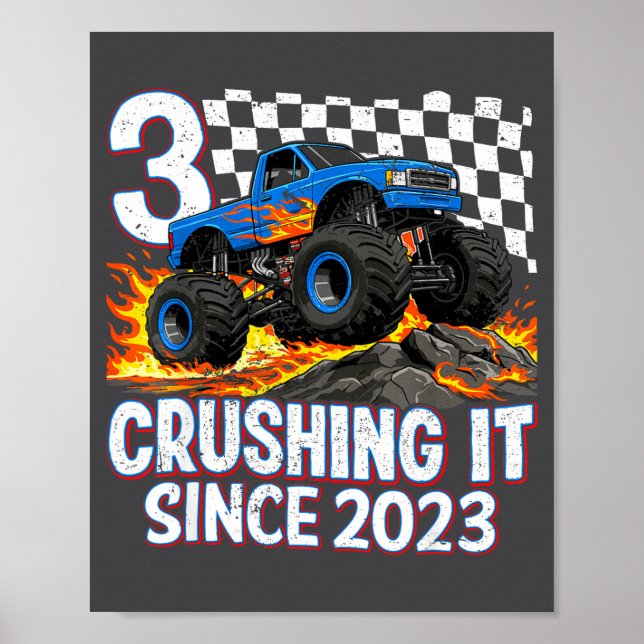 3rd Birthday Monster Truck 3 Year Old Boys Party B Poster (Front)