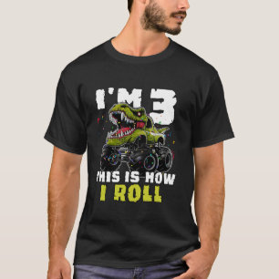 3rd Birthday Monster Truck Dinosaur Boy Kids T-Shirt