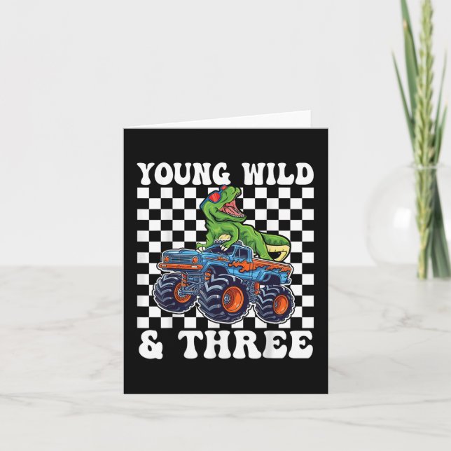 3rd Birthday Monster Truck Young Wild And Three 3  Card (Front)