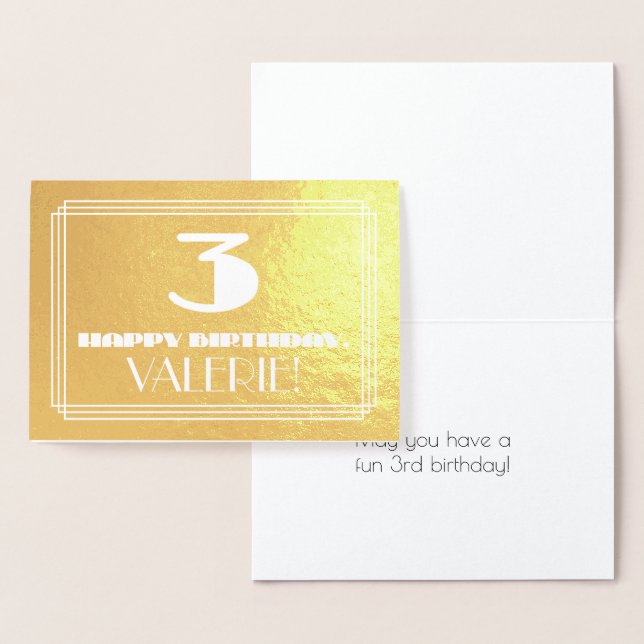 3rd Birthday: Name + Art Deco Inspired Look "3" Foil Card (Display)
