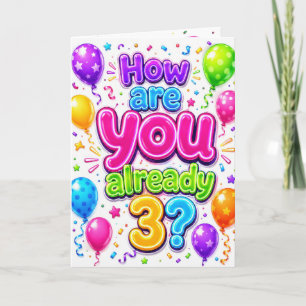 3rd Birthday Neon Balloons and Confetti Card