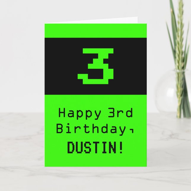 3rd Birthday: Nerdy / Geeky Style "3" and Name Card (Front)