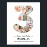 3rd Birthday Number 3 Photo Collage Custom Picture Poster<br><div class="desc">Celebrate a very special milestone with this Gender-Neutral 3rd Birthday Poster featuring number 3 photo collage design that highlights your child best memories. You can easily customize the design by adding 15 photos from newborn to three year old, creating a meaningful and heartwarming display. Perfect for a second birthday party,...</div>