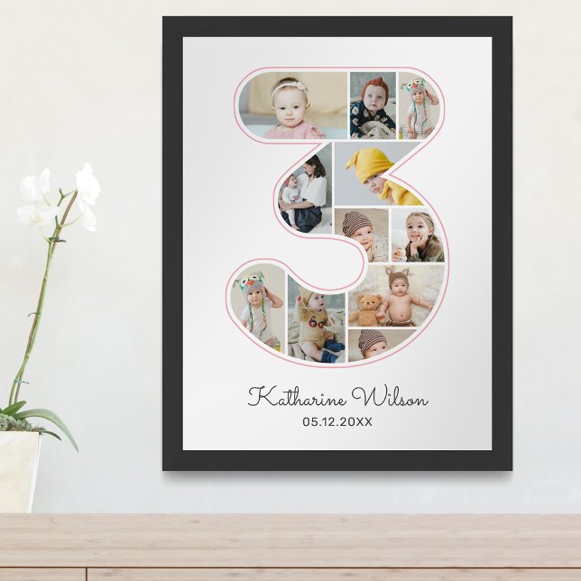 3rd Birthday Number 3 Photo Collage Kids Nursery Poster (Creator Uploaded)