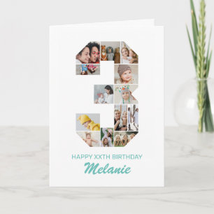 3rd Birthday Number 3 Photo Collage Personalised Card