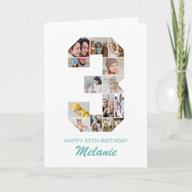 3rd Birthday Number 3 Photo Collage Personalised Card (Front)