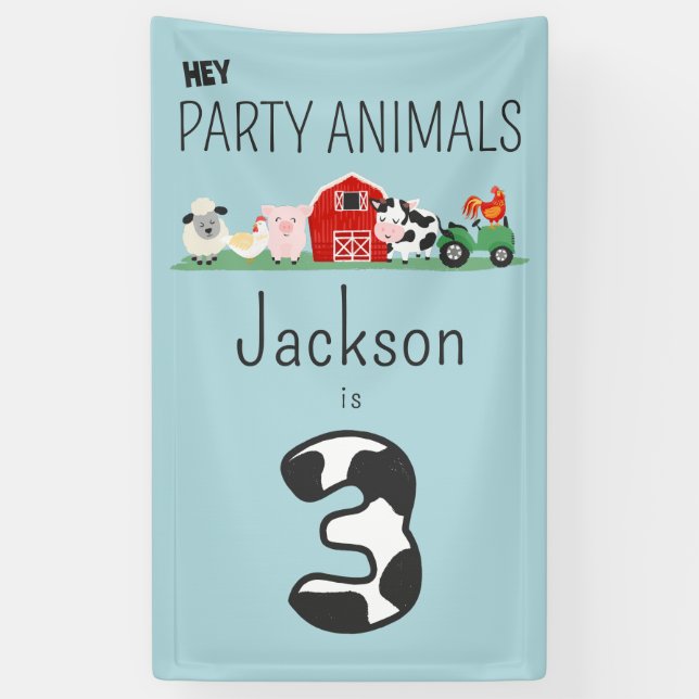 3rd Birthday Party Animals Farm Birthday Kids Banner (Vertical)