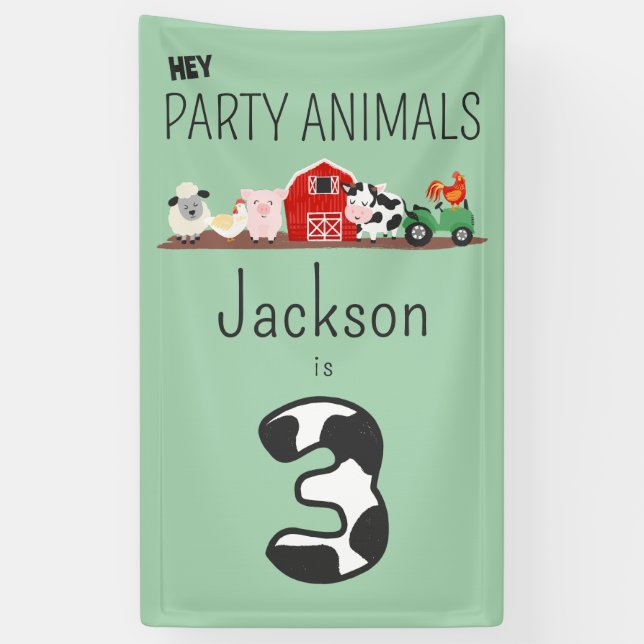 3rd Birthday Party Animals Farm Birthday Kids Banner (Vertical)