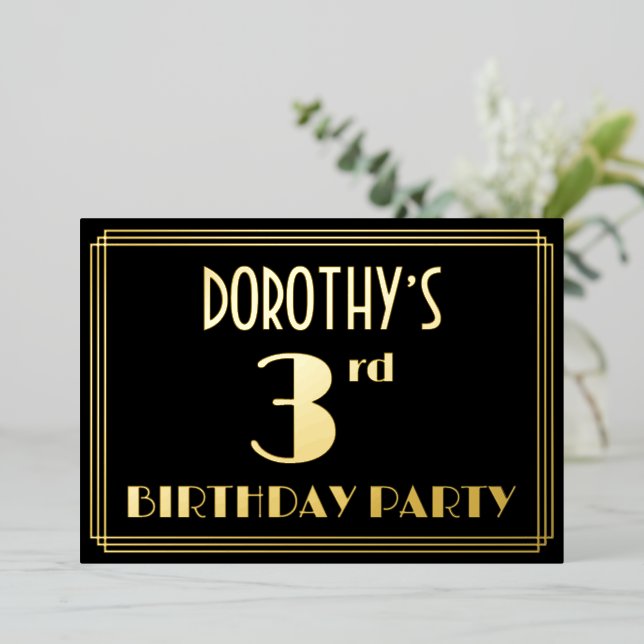 3rd Birthday Party: Art Deco Look “3”, w/ Name (Standing Front)
