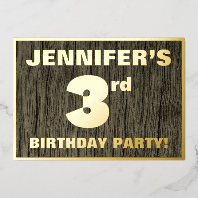 3rd Birthday Party: Bold, Faux Wood Grain Pattern (Front)