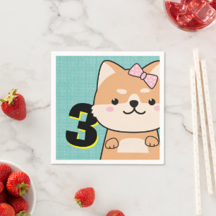3rd Birthday Party Cute Shiba Inu Puppy Angel Napkin