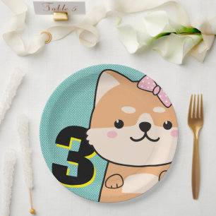 3rd Birthday Party Cute Shiba Inu Puppy Angel Paper Plate