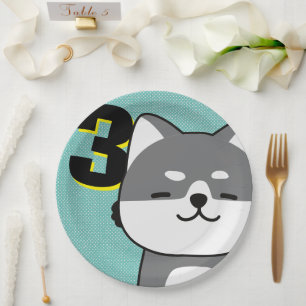 3rd Birthday Party Cute Shiba Inu Puppy Chippy Paper Plate