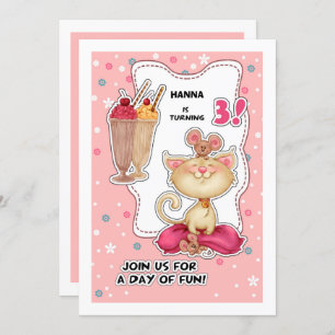 3rd Birthday Party   Fun Kitty & Mice Custom Invitation