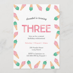 3rd Birthday Party   ice cream invitation
