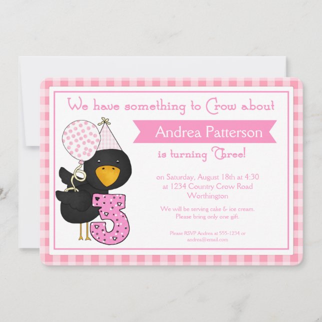 3rd Birthday Party Invitations Birthday Crow (Front)