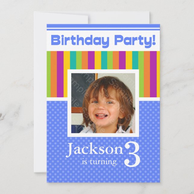3rd Birthday Party Invitations Fun Neon Boy (Front)