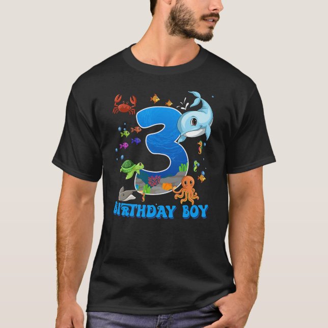 3rd Birthday Party Ocean 3 Year Old Sea Fish Birth T-Shirt (Front)