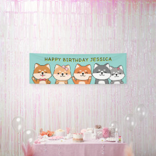 3rd Birthday Party Shiba Inu Puppies Customisable Banner