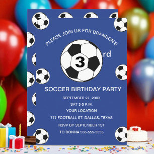 3rd Birthday Party Soccer Blue Boys Sports Invitation