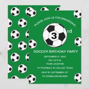 3rd Birthday Party Soccer Green Boys Sports Invitation