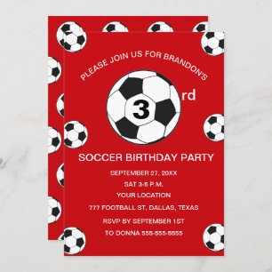 3rd Birthday Party Soccer Red Boys Sports Invitation